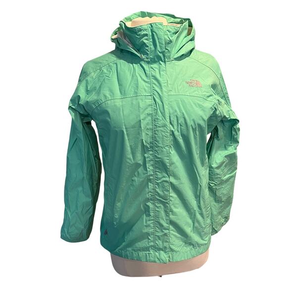 The North Face Girls Resolve Hooded Rain Jacket Mint Green Zip Sz XL (18) Spring